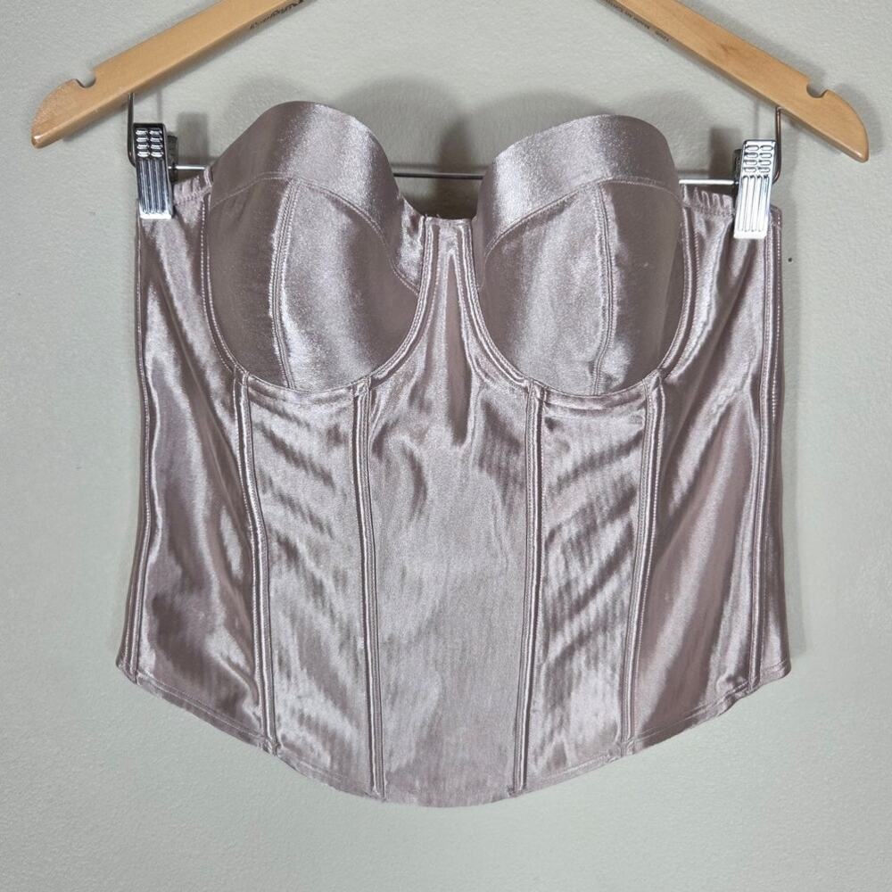 Fine Lines Tan Satin Bridal Strapless Corset Bra Size 38B